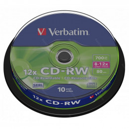 Оптический диск CD-RW 700Mb Verbatim 12X Cake Box (10) SCRATCH RESISTANT (43480)                                                                                                                                                                          