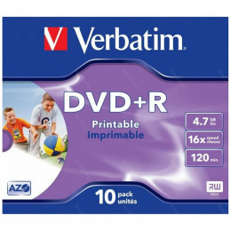 Оптический диск DVD+R 4.7Gb Verbatim 16X Jewel Case (10) AZO WIDE PRINTABLE (43508)                                                                                                                                                                       