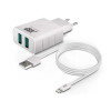 Сетевое зарядное устройство Borasco 2USB, 2,4A + Дата-кабель Lightning 1м белое 