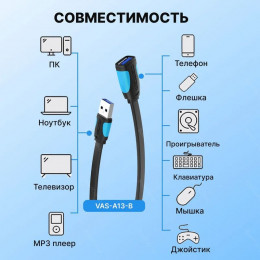 Удлинитель USB 3.0 AM - USB 3.0 AF Vention (VAS-A13-B200) 2 метра                                                                                                                                                                                         