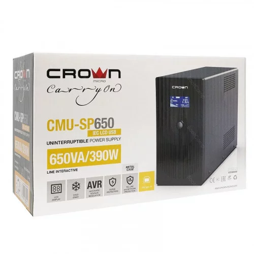 ИБП CROWN CMU-SP650IEC LCD USB - 650 ВА|360 Вт 