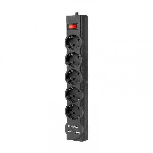 Сетевой фильтр Defender DFS-755 5.0м,чёрный,5 розеток 