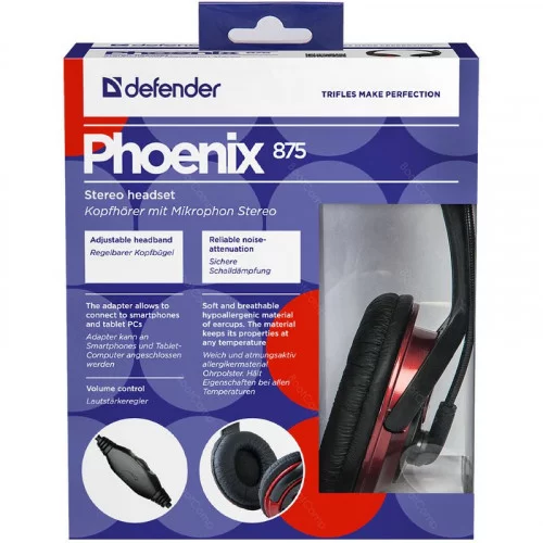 Наушники с микрофоном Defender Phoenix 875 чёрный+красный 
