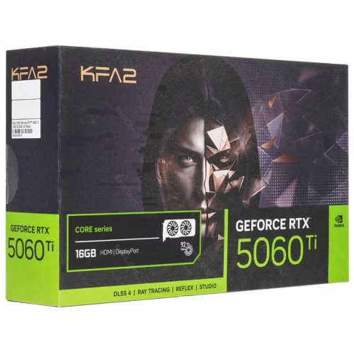 Видеокарта KFA2 GeForce RTX 5060 Ti CORE OC 2FAN LED Black (56IZN8MDCPOK) 