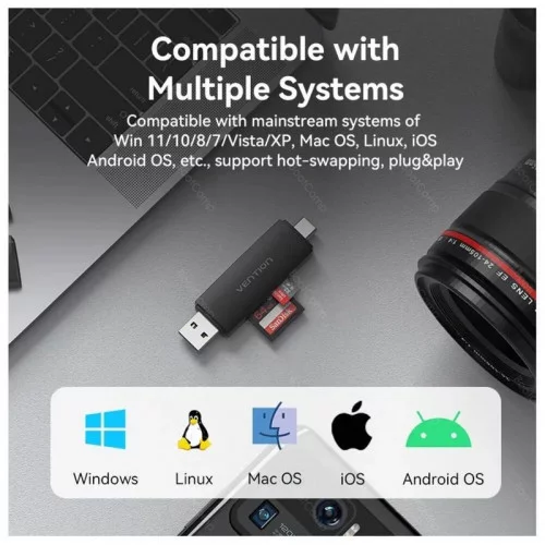 Кардридер Vention (CLKB0) USB 3.0 A+C (SD+TF) 