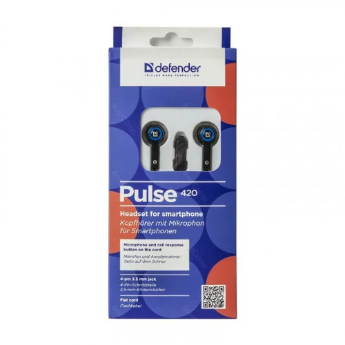 Наушники с микрофоном Defender Pulse 420 чёрный+синий 
