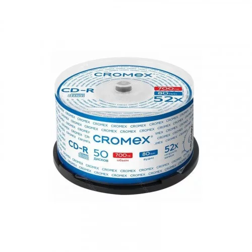 Диск CD-R CROMEX, 700 Mb, 52x, Cake Box (упаковка на шпиле), КОМПЛЕКТ 50 шт., 513772 