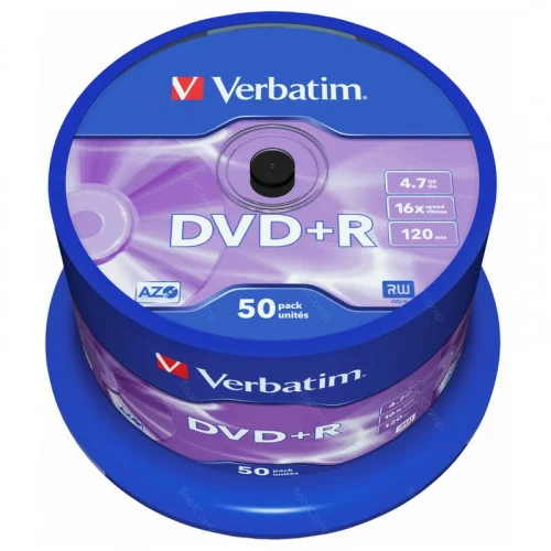 Оптический диск DVD+R 4.7Gb Verbatim 16X Cake Box (50) AZO MATT SILVER (43550) 