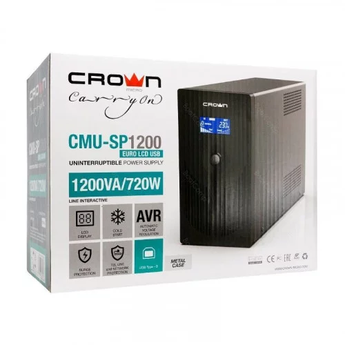 ИБП CROWN CMU-SP1200EURO LCD USB - 1200 ВА720 вт 