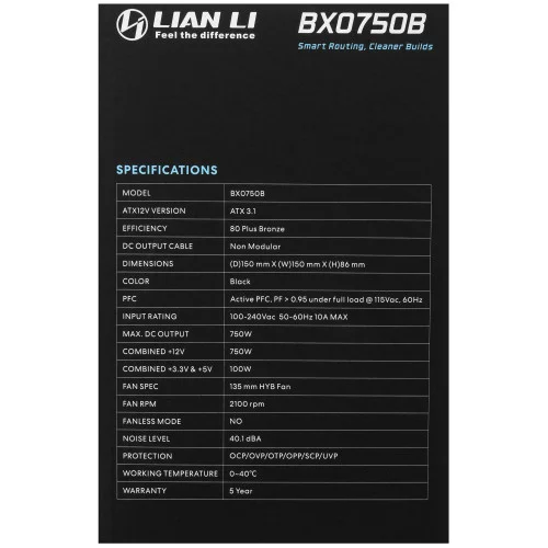 Блок питания LIAN LI BX 750B [G9P.BX0750B.B000.RU] черный 