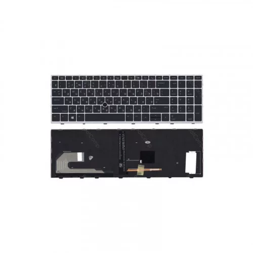 Клавиатура для HP EliteBook 850 G5 755 G5 черная с серой рамкой и подсветкой 