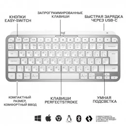 Беспроводная клавиатура Logitech MX Keys Mini Minimalist Illuminated PALE GREY (920-010502)                                                                                                                                                               