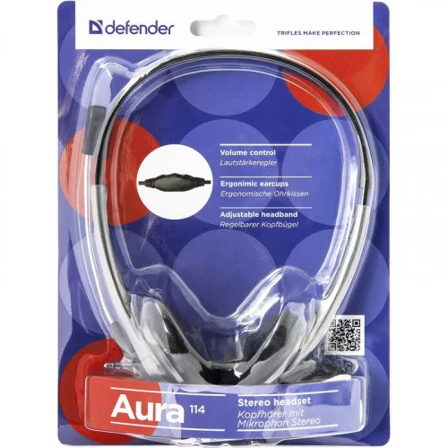 Наушники с микрофоном Defender Aura 114 чёрный+серый 