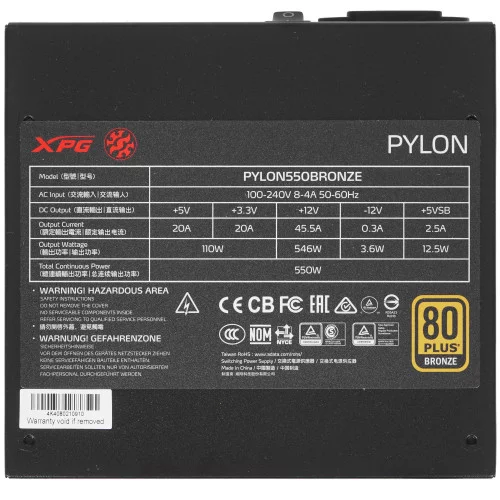 Блок питания ADATA XPG PYLON BRONZE 550W [PYLON550B-BKCEU] черный 