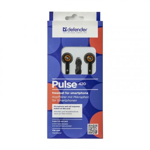 Наушники с микрофоном Defender Pulse 420 чёрный+оранжевый 