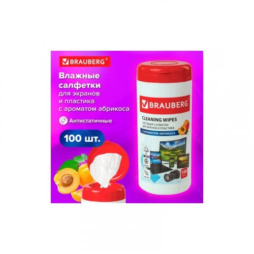 Салфетки BRAUBERG для экранов всех типов и пластика с ароматом АБРИКОС 513321 