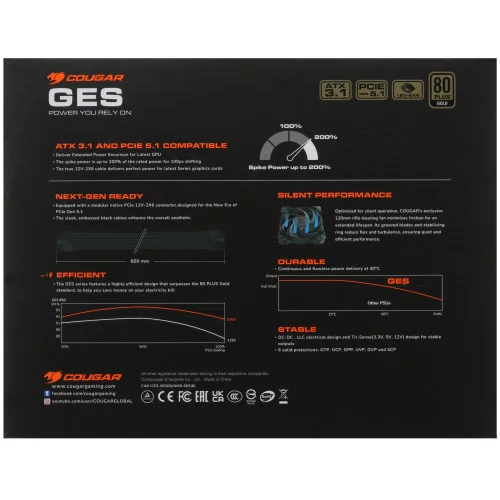 Блок питания Cougar GES 850 [31GK085.6433P] черный 
