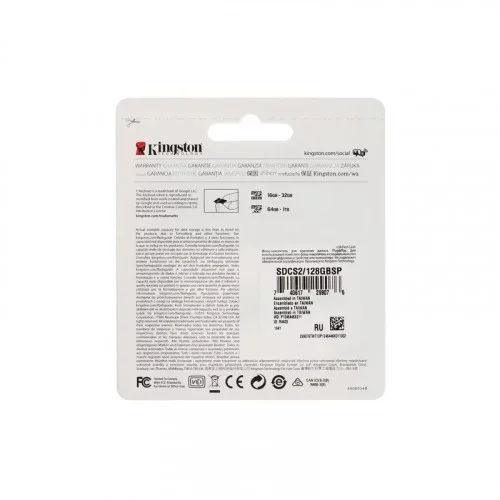 Память micro Secure Digital Card 128Gb Kingston Canvas SDCS2/128GBSP 