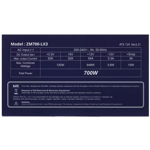 Блок питания Zalman ZM700-LX3 [ZM700-LX3] черный 