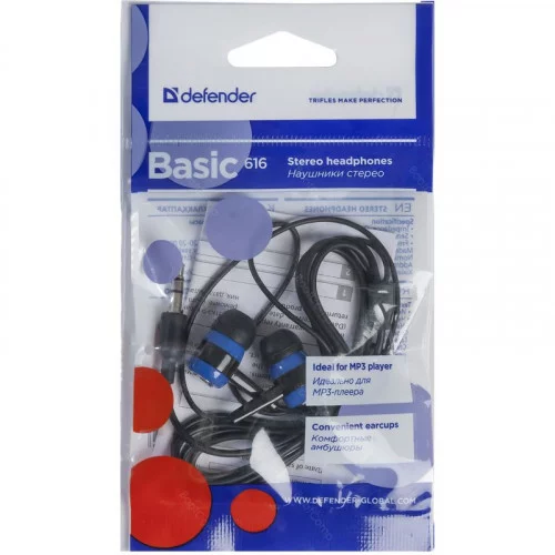 Наушники Defender Basic 616 черный+голубой 