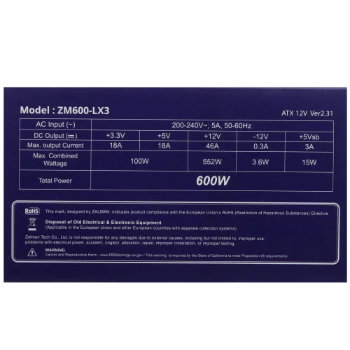 Блок питания ZALMAN DecaMax 600W [ZM600-LX3] черный 