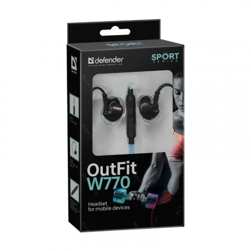 Гарнитура для смартфонов Defender OutFit W770 черный+голубой 