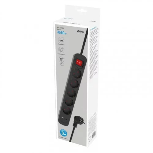 Сетевой фильтр 3м (5 розеток) RITMIX RM-351CK черный 