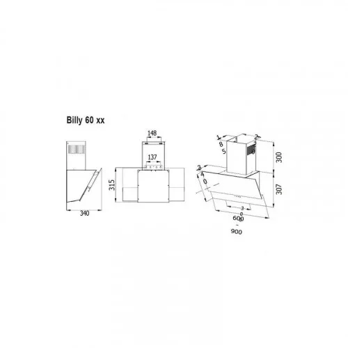 Вытяжка наклонная EVELUX BILLY 60 WG 