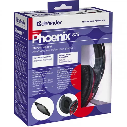 Наушники с микрофоном Defender Phoenix 875 чёрный+красный 