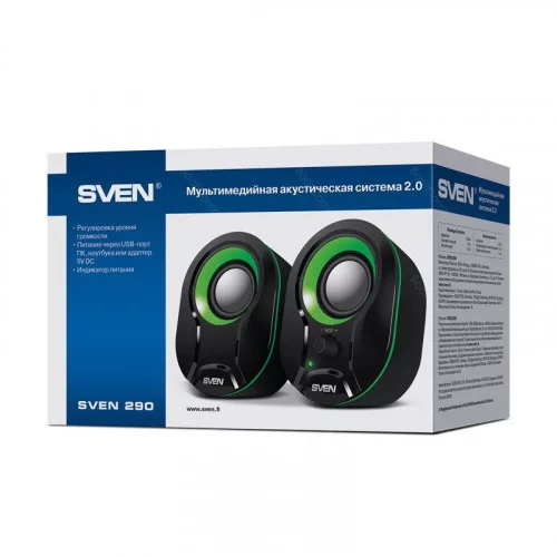 Колонки 2.0 SVEN 290 Black - green 