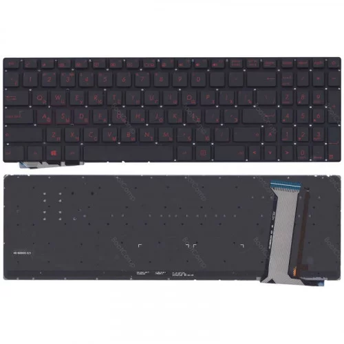Клавиатура для Asus N551, G771 черная без рамки с красной подсветкой 