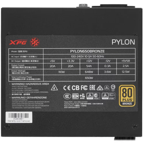 Блок питания ADATA XPG PYLON BRONZE 650W [PYLON650B-BKCEU] черный 