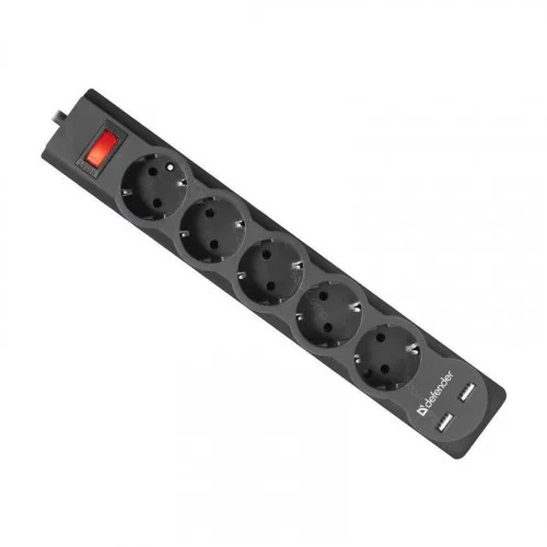 Сетевой фильтр Defender DFS-755 5.0м,чёрный,5 розеток 