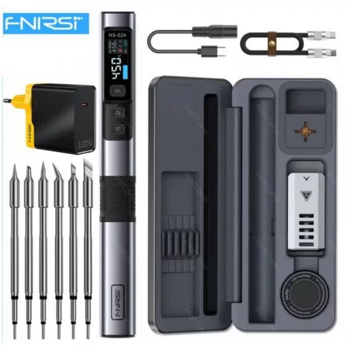Паяльник FNIRSI HS02A 100W 24В 3А+PD100W +кабель +жало 5шт+case 
