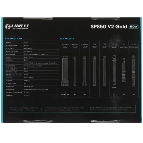 Блок питания LIAN LI SP850 V2 Gold [G9P.SP0850G.W000.RU] белый 