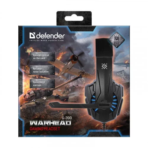Наушники с микрофоном Defender Warhead G-390 чёрный+синий 
