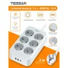 Сетевой фильтр 2 м (6 розетки + 2 USB + 1 USB-C) Tessan TS-PS02DE00 Серый 