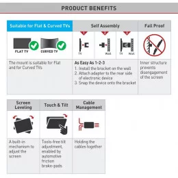 Крепление настенное для TV BARKAN 3300 29”-65” Наклонно-поворотное                                                                                                                                                                                        