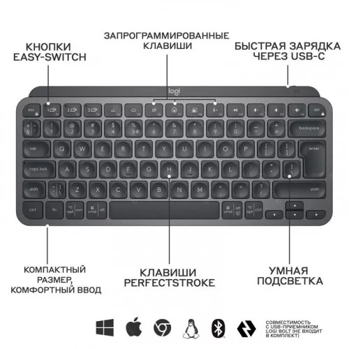 Беспроводная клавиатура Logitech MX Keys Mini Minimalist Illuminated GRAPHITE (920-010501) 