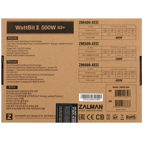 Блок питания ZALMAN Wattbit II 500W [ZM500-XE II] черный 