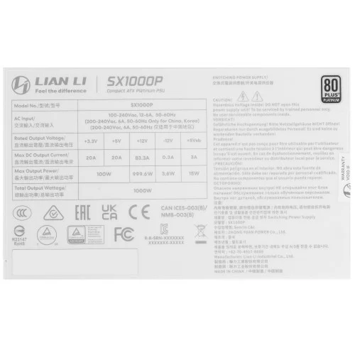 Блок питания LIAN LI SX 1000P [G9P.SX1000P.W000.RU] белый 