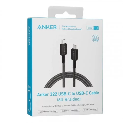 Кабель Anker 322 A81F6G11 60W Type C - Type C 1.8м черный 