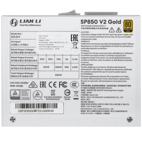 Блок питания LIAN LI SP850 V2 Gold [G9P.SP0850G.W000.RU] белый 