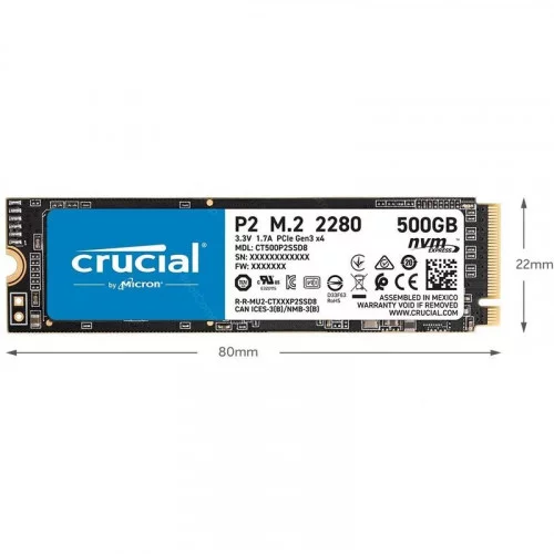 Диск SSD M.2 PCI-E 500Gb Crucial P2 Series CT500P2SSD8 