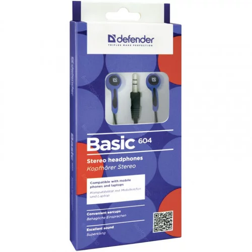 Наушники Defender Basic 604 черный+голубой 