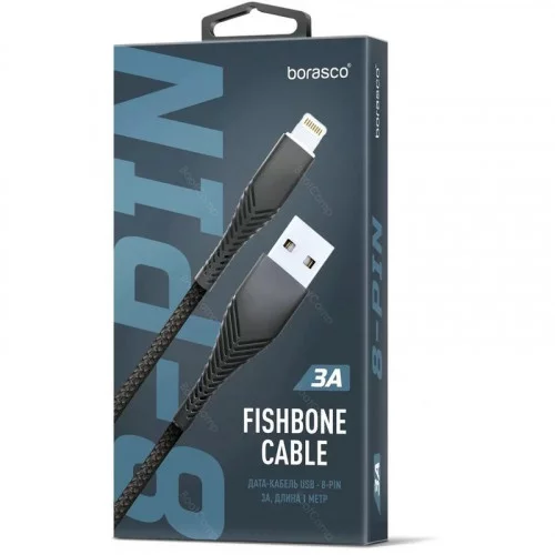 Кабель Borasco Fishbone Lightning - USB 1 метр чёрный (38507) 