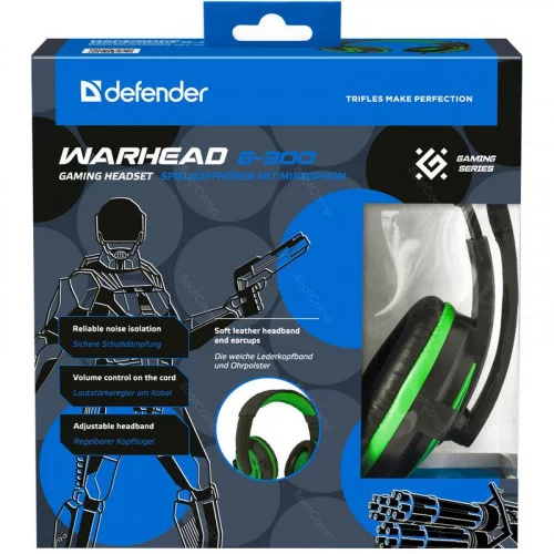 Наушники с микрофоном Defender Warhead G-300 зелёный 