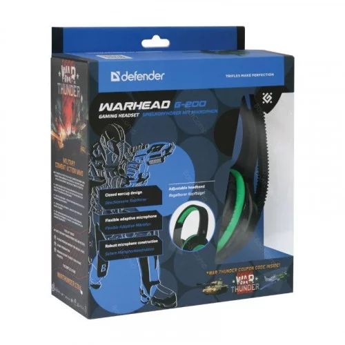 Наушники с микрофоном Defender Warhead G-200 зелёный+чёрный 