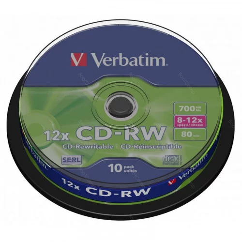 Оптический диск CD-RW 700Mb Verbatim 12X Cake Box (10) SCRATCH RESISTANT (43480) 