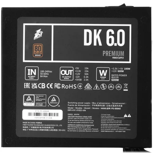 Блок питания 1STPLAYER DK PREMIUM 6.0 [PS-600AX] черный 